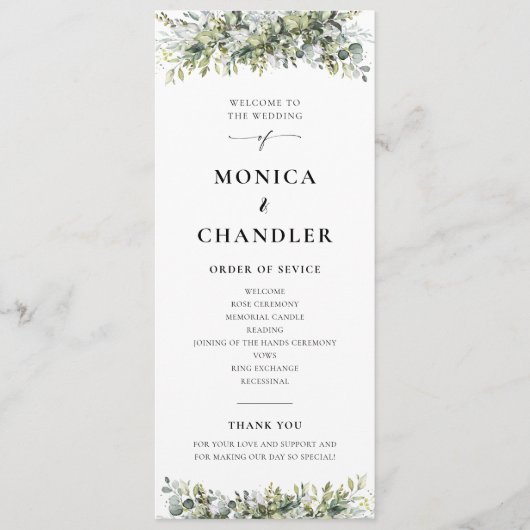 Groen Kruiden Huwelijk Programma Programmakaart (Voorkant)