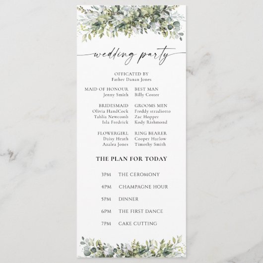 Groen Kruiden Huwelijk Programma Programmakaart (Achterkant)