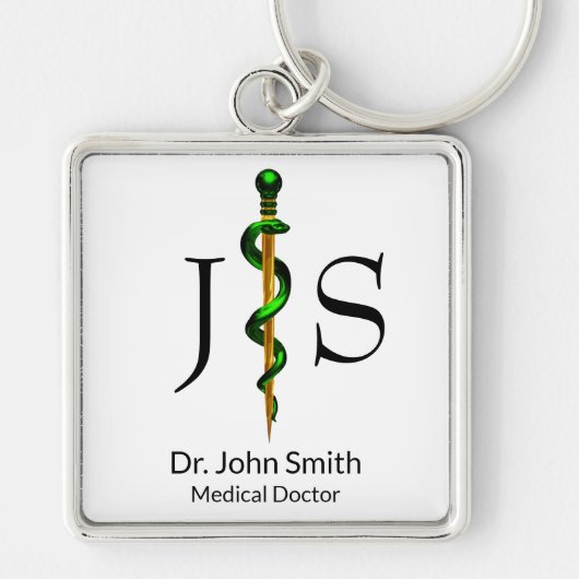 Groen kruidengoud Rood van Asclepius Medical Sleutelhanger (Voorkant)