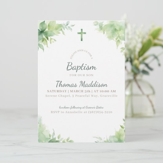 Groen Kruis en groen Doop Kaart (Staand voorkant)