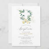 groen kruis geel bloemig Baby peuter doop Kaart (Voorkant)