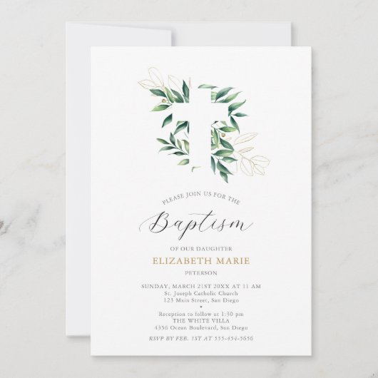 groen kruis gouden loof Baby peuter doop Kaart (Voorkant)