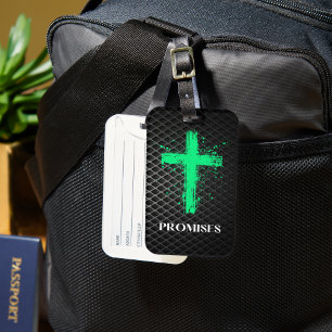 Groen Kruis met Woord van Beloften – Christelijk G Bagagelabel