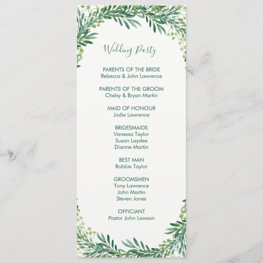 groen laat bladeren loof bruiloft programma's (Achterkant)