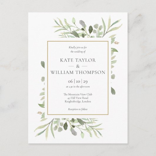 groen laat bruiloft foto uitnodiging briefkaart (Voorkant)