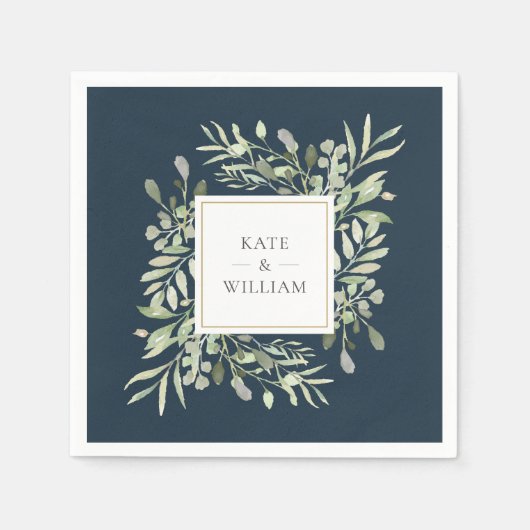 groen laat diep Zee blauw gouden bruiloft Servet (Voorkant)