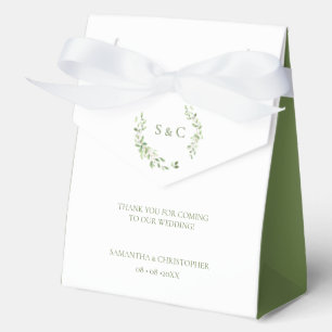 groen laat elegante monogram aangepaste bruiloft bedankdoosjes