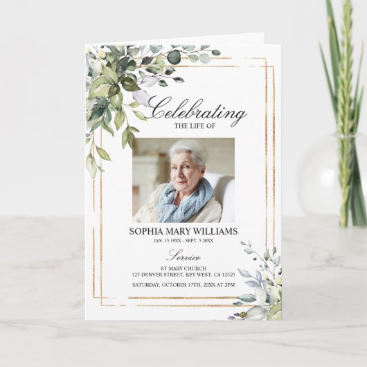 groen laat foto gedenkteken begrafenisprogramma's kaart (Voorkant)