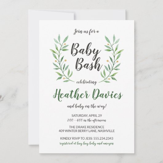 Groen laat genderneutraal Baby shower uitnodigen Kaart (Voorkant)