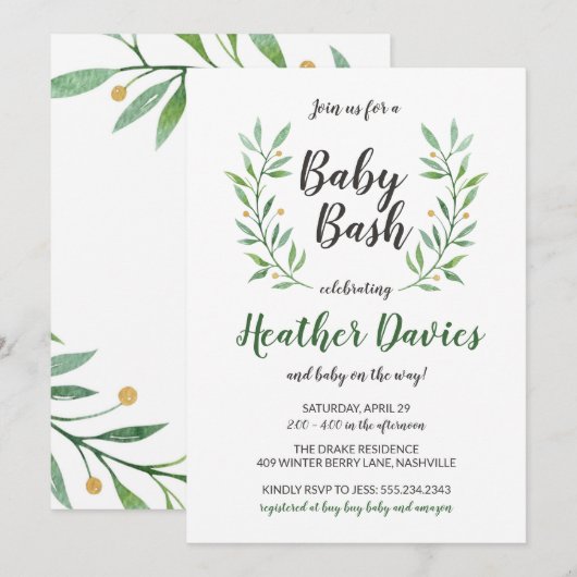 Groen laat genderneutraal Baby shower uitnodigen Kaart (Voorkant / Achterkant)