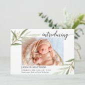 Groen laat genderneutrale geboorteaankondiging (Staand voorkant)