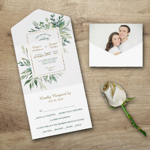 Groen laat gouden Lijst fotosjabloon in één All In One Uitnodiging