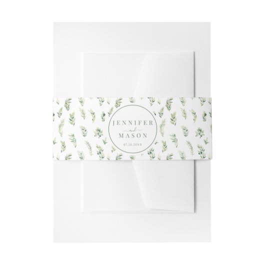 Groen laat klassieke boho bruiloft buik band uitnodigingen wikkel (Voorkant Voorbeeld)