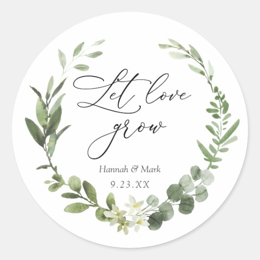 Groen 'Laat Liefde Groeien' Favor Klassieke Ronde  Sticker (Voorkant)