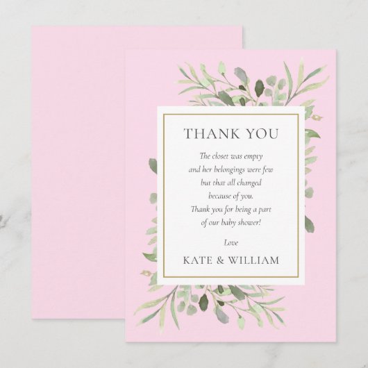 groen laat roze baby meisje douche gedicht bedankkaart (Voorkant / Achterkant)