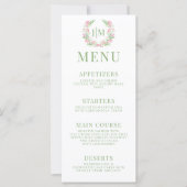groen laat roze bloemen monogram bruiloft menu (Voorkant)