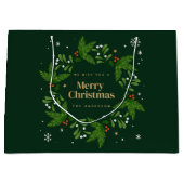 Groen Laat Sneeuwvlok Vrolijk Kerstfeest Groot Cadeauzakje (Voorkant)