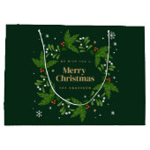 Groen Laat Sneeuwvlok Vrolijk Kerstfeest Groot Cadeauzakje (Achterkant)