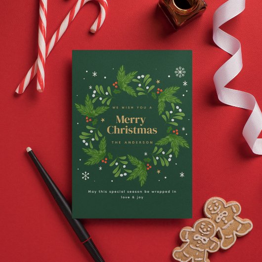 Groen Laat Sneeuwvlok Vrolijk Kerstfeest Kaart