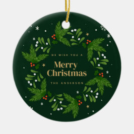 Groen Laat Sneeuwvlok Vrolijk Kerstfeest Keramisch Ornament