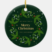 Groen Laat Sneeuwvlok Vrolijk Kerstfeest Keramisch Ornament (Achterkant)