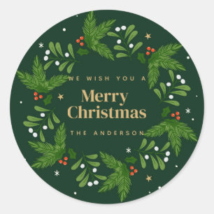 Groen Laat Sneeuwvlok Vrolijk Kerstfeest Ronde Sticker