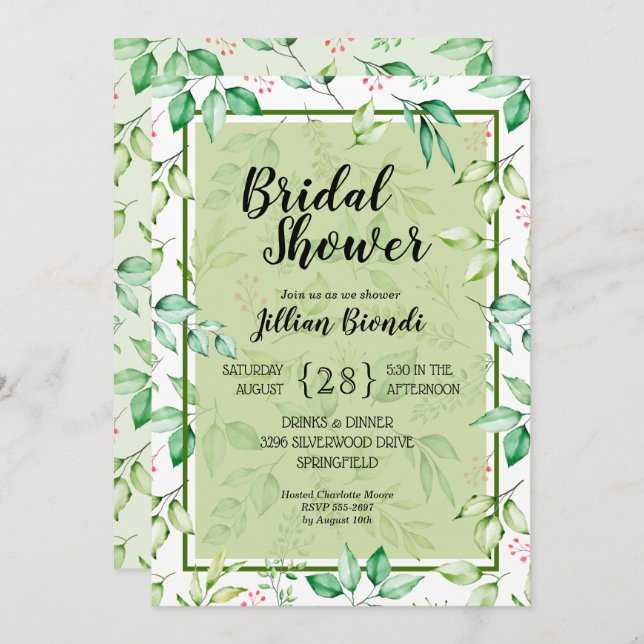 Groen laat Waterverf Bridal Shower-uitnodigingen (Voorkant / Achterkant)