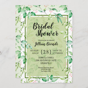 Groen laat Waterverf Bridal Shower-uitnodigingen