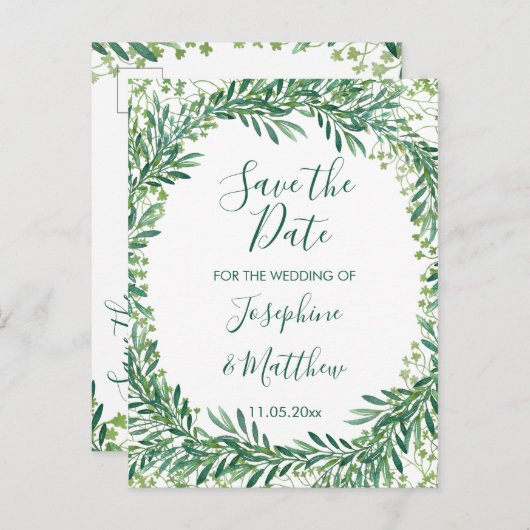 groen laat Waterverf opslaan de datum Aankondigingskaart (Voorkant / Achterkant)