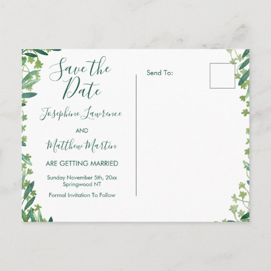 groen laat Waterverf opslaan de datum Aankondigingskaart (Achterkant)