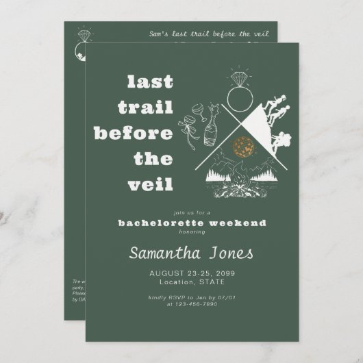 Groen Laatste Trail Voor Veil Glamping Bachelorett Kaart (Voorkant / Achterkant)