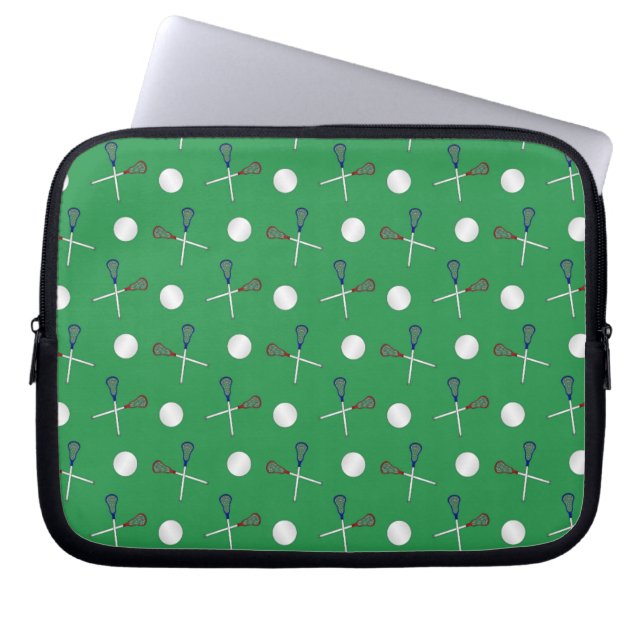 Groen lacrossepatroon laptop sleeve (Voorkant)