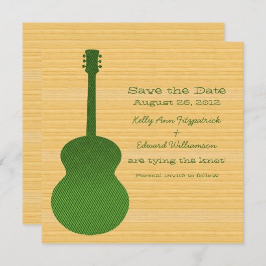 Groen land gitaar sparen de Datum uitnodigen Save The Date (Voorkant / Achterkant)