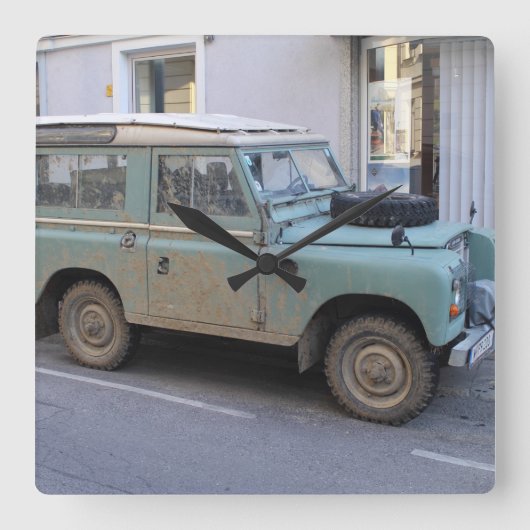 Groen Land Rover Vierkante Klok (Voorkant)