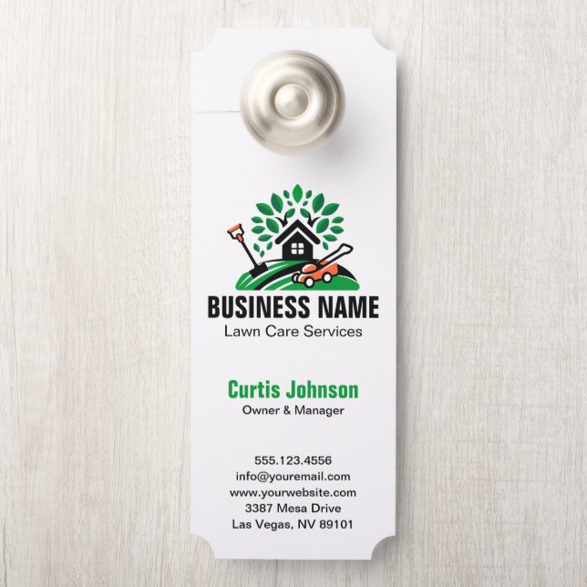 Groen Landschap Logo Huis Boom Grasmaaier Qr Code Deurhanger (Op knop)