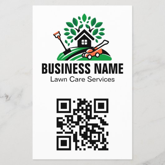Groen Landschap Logo Huis Boom Grasmaaier Qr Code Flyer (Voorkant)