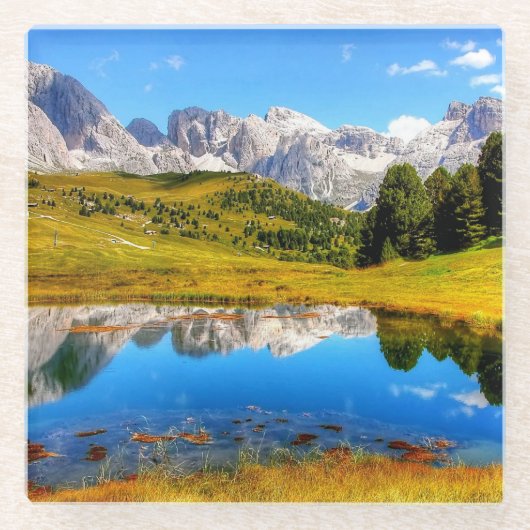 Groen landschap met het Pond- en Snowy-gebergte Glazen Onderzetter (Voorkant)
