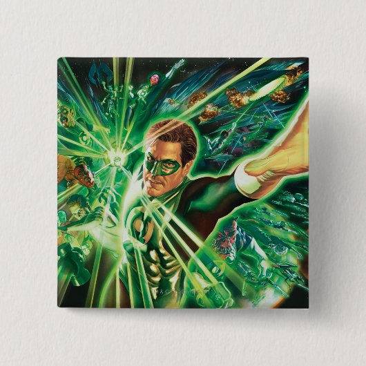 Groen lantaarns schilderen vierkante button 5,1 cm (Voorkant)