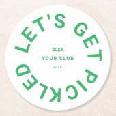 Groen laten we pickled crest pickleball ronde kartonnen onderzetter (Voorkant)