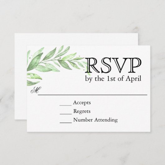 Groen Laurel Wreath Bruiloft RSVP (Voorkant / Achterkant)