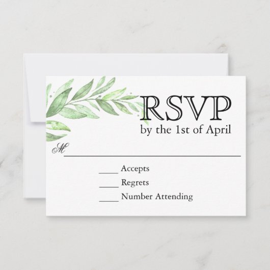 Groen Laurel Wreath Bruiloft RSVP Kaartje (Voorkant)