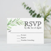Groen Laurel Wreath Bruiloft RSVP Kaartje (Staand voorkant)