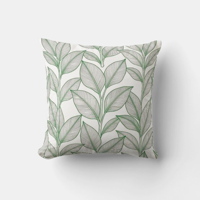 Groen Lauriersblad Botanisch Patroon Kussen (Voorkant)