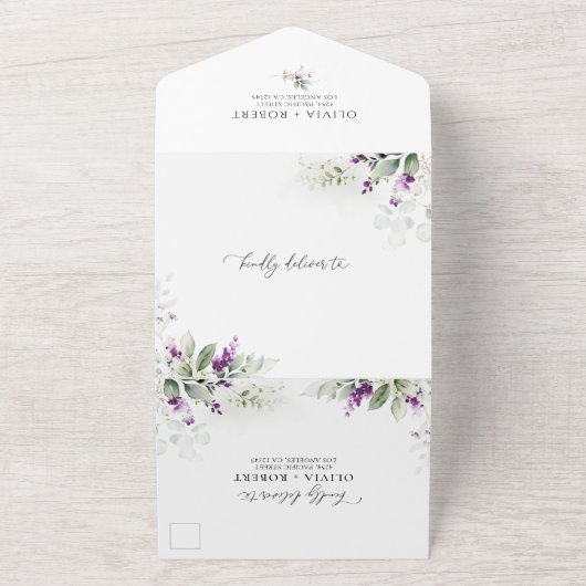 groen lavendel alles in één bruiloft uitnodiging (Buitenkant)