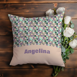 Groen lavendel beige abstract geometrisch patroon kussen