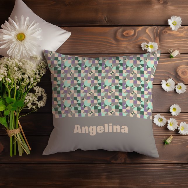 Groen lavendel beige abstract geometrisch patroon kussen (Creator heeft geüpload)