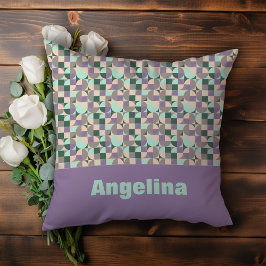 Groen lavendel beige abstract geometrisch patroon kussen