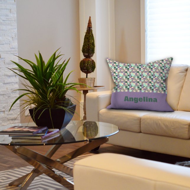 Groen lavendel beige abstract geometrisch patroon kussen (Creator heeft geüpload)