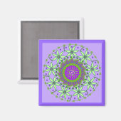 Groen/Lavendel Bloemen Mandala Magnet (Voorkant / Achterkant)