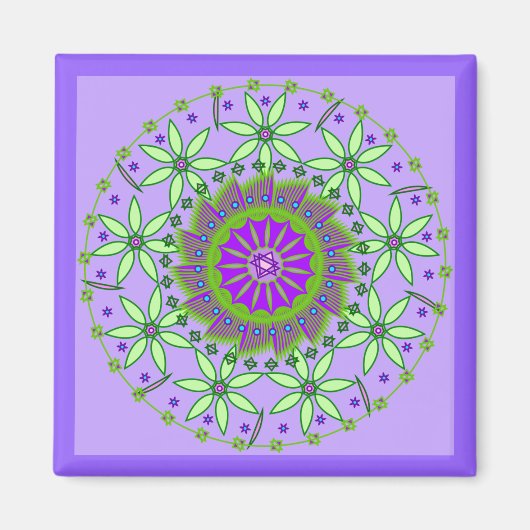 Groen/Lavendel Bloemen Mandala Magnet (Voorkant)